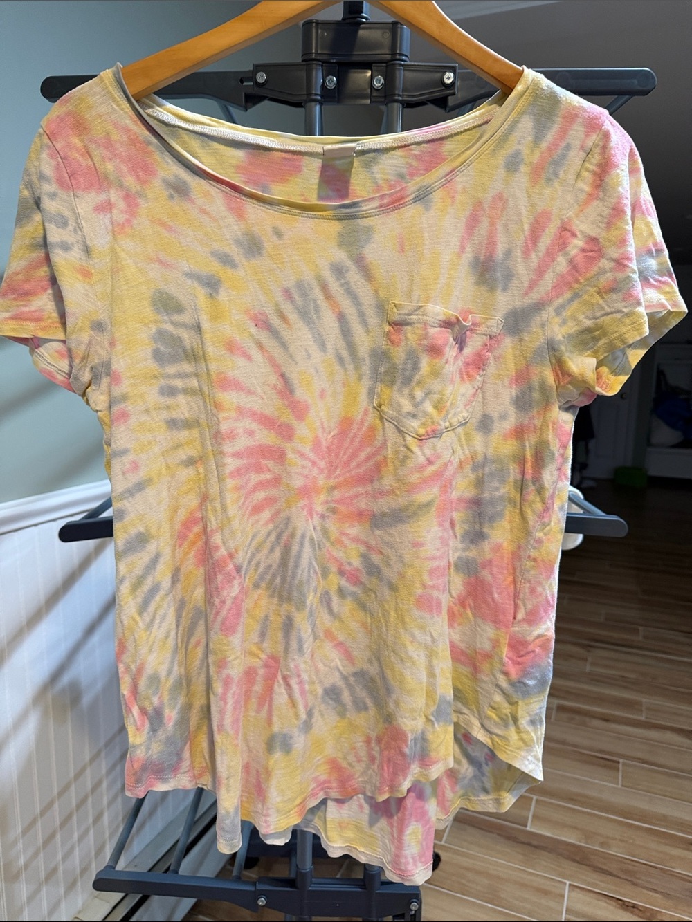 Hollister Pastel Tie-Dye Pocket Pajama Top - Pink, Yellow, Blue